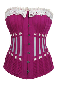 Historically Inspired Pink Longline Corset with Lace and Ribbing