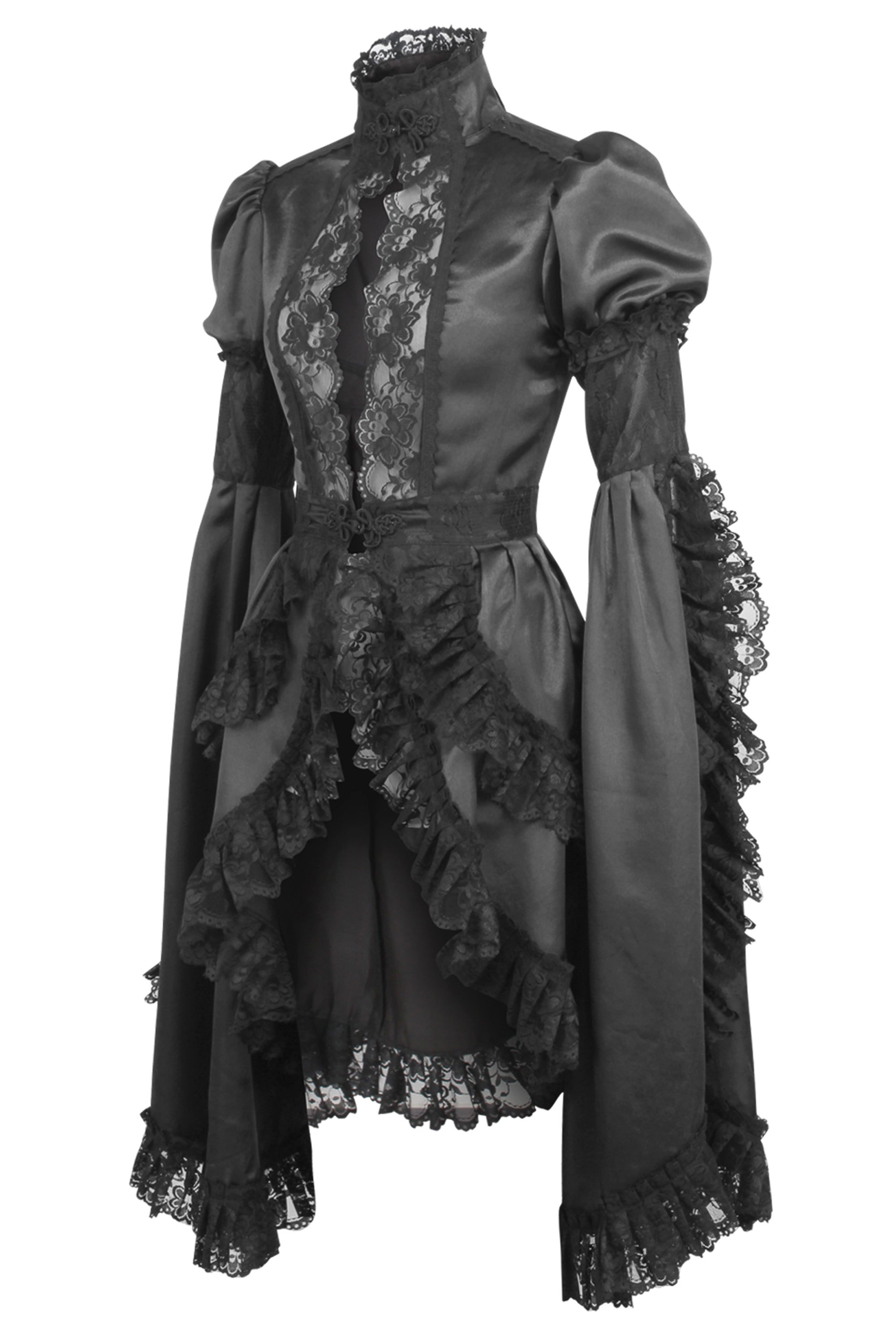 black goth dress IKADEX Women Gothic Vintage Lace Grunge Punk Dresses Casual Cosplay Party Cocktail The sleeves are length and have a shirred cap shoulder and they end in romantic open flounce cuffs Simple Gothic Gown Costume Black