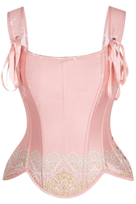 Blush Brocade Overbust Corset with Shoulder Straps