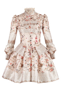 Victorian-Inspired Rose Print Costume Set with Underbust Corset, Skirt & Shirt