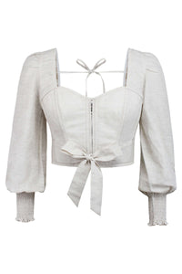 Corset Story SC-051 Blossom Oatmeal Linen Cropped Corset Top with Elasticated Back