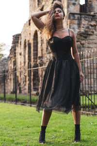 Corset Story SDS024 Black Satin Corset Dress with Tulle Skirt