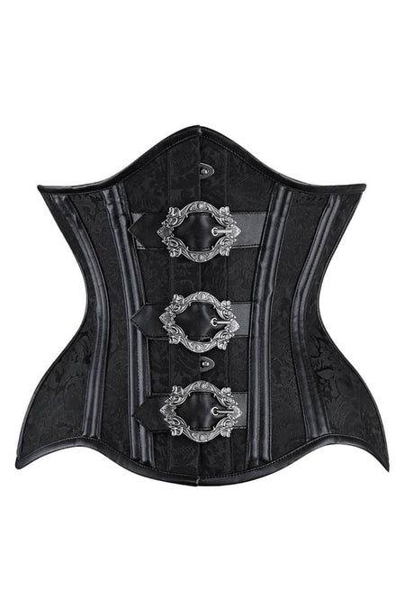 Black Brocade Underbust with Belt Buckle Fastenings