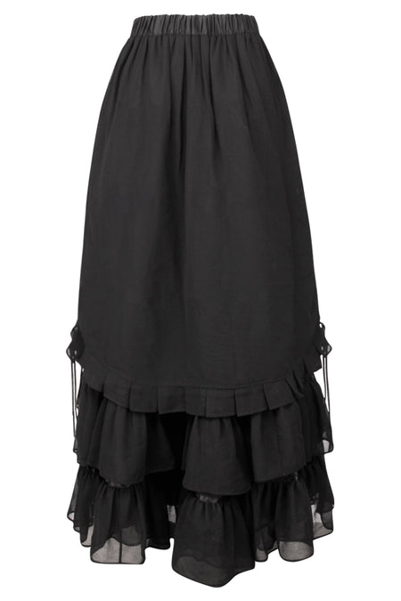 Black Tiered Ruffle Maxi Skirt with Apron Overlay