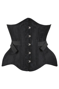Black Fan-Laced Underbust Corset with Floral Brocade