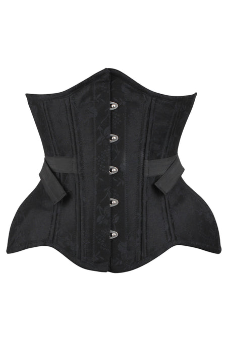 Black Fan-Laced Underbust Corset with Floral Brocade