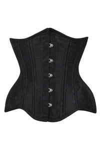 Black Floral Brocade Underbust Corset with Front Busk