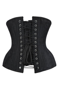 Black Floral Brocade Underbust Corset with Front Busk