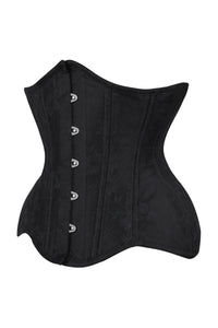 Black Floral Brocade Underbust Corset with Front Busk