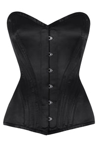 Classic Black Satin Overbust Corset with Steel Boning