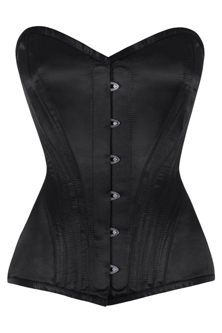 Classic Black Satin Overbust Corset with Steel Boning