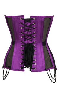 Purple Mesh and Lace Appliqué Waist Taming Overbust Corset