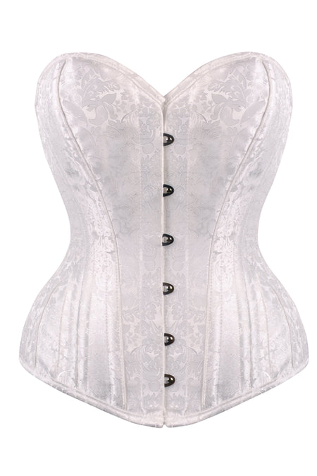 White Dobby Corset Top Floral Brocade Lace Up Bustier Sexy Bridal