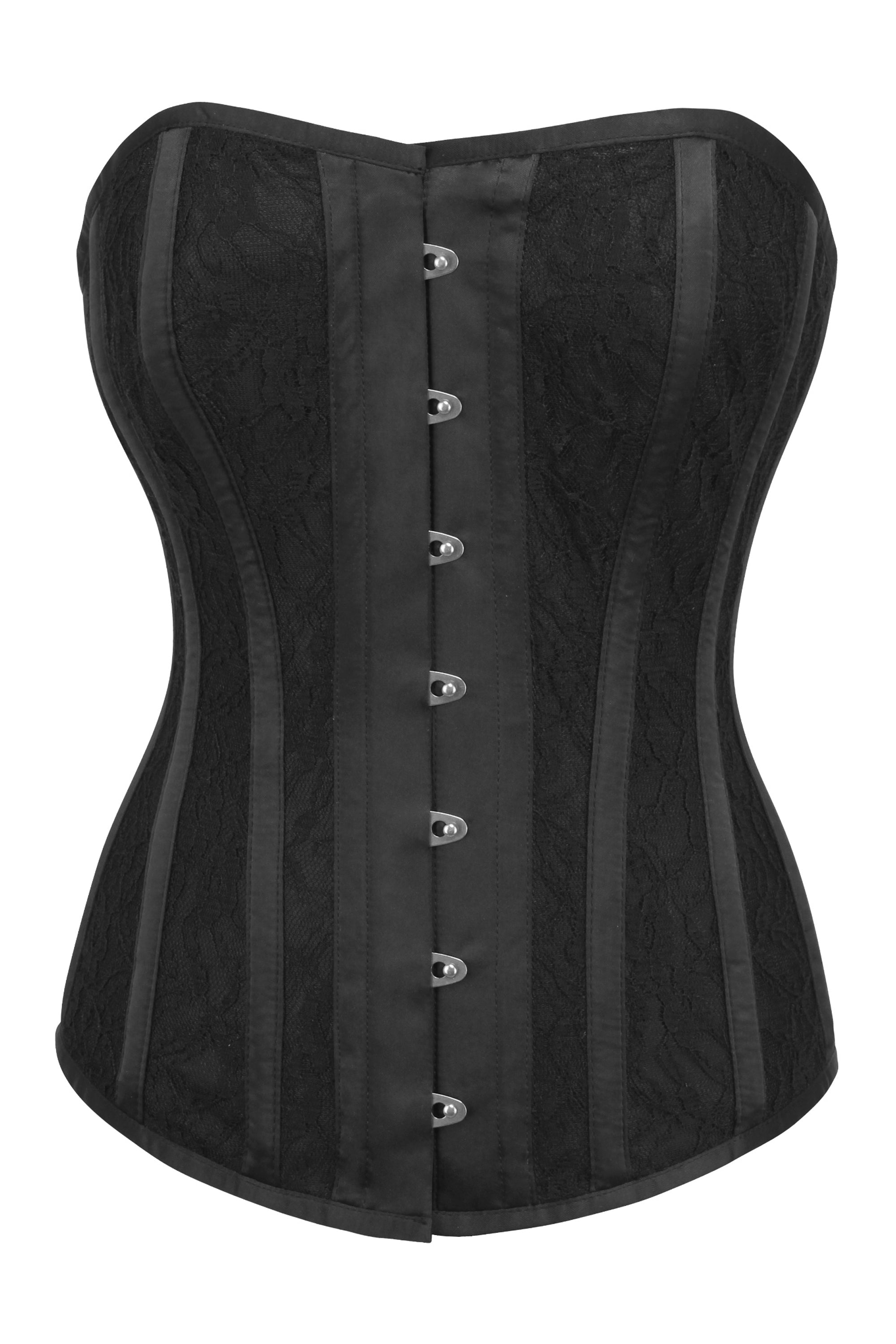 Black heavy corsetry satin Edwardian corset -MF1353