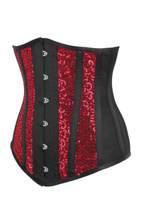 Corset Story BC-034 Black and Red Underbust Corset with Mesh Panels and Sequins