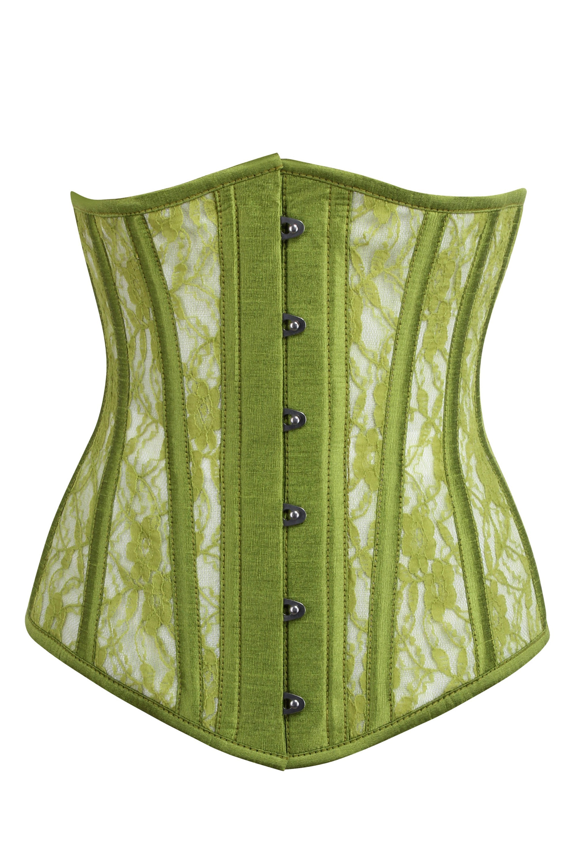 Longline Green Mesh Underbust Corset with Floral Lace