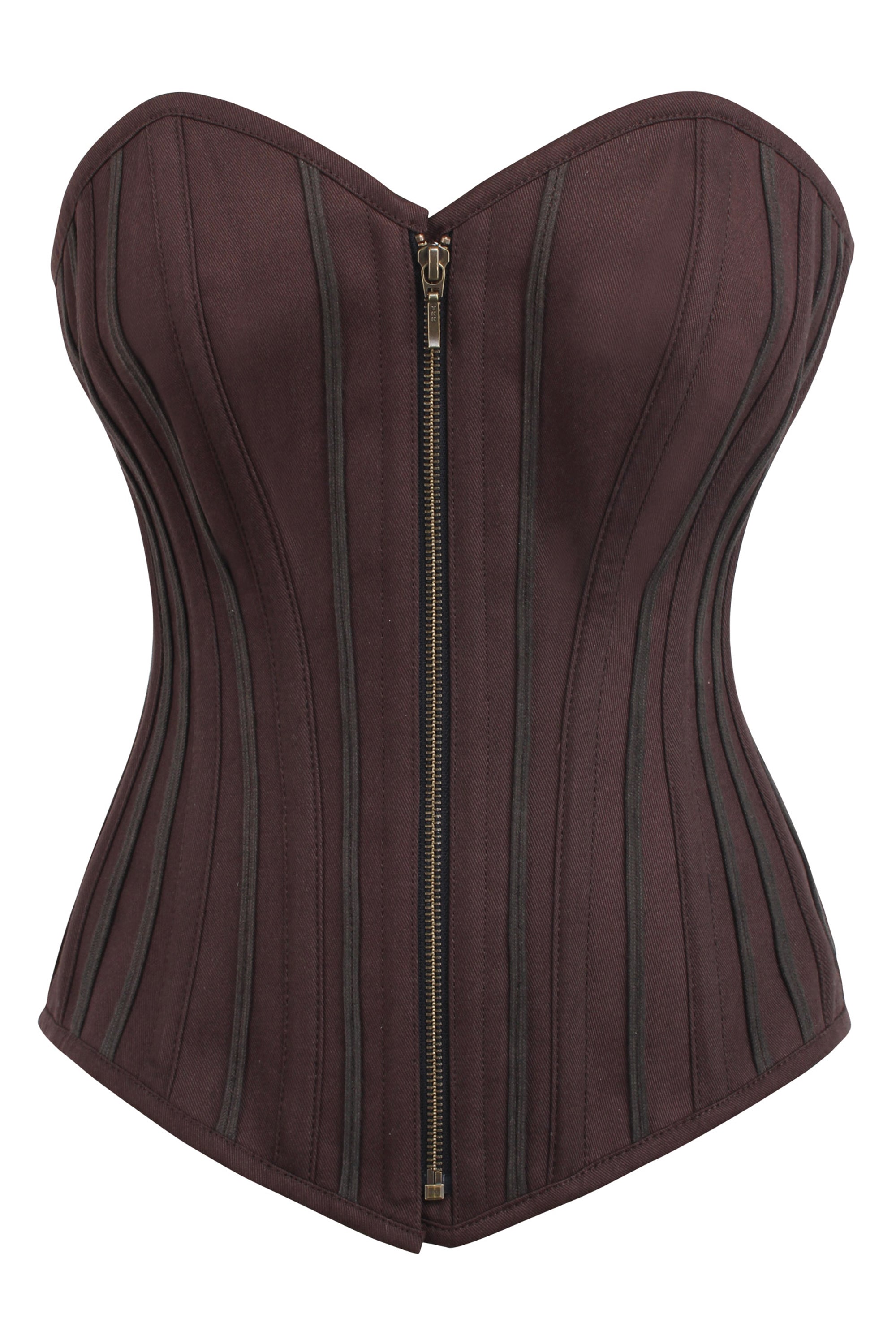 Brown Leather Corset, Slim Silhouette, Long