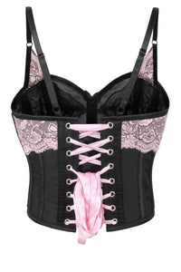 Plunge Corset Pink Silk Black Lace 22waist - Starkers Corsetry
