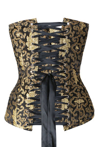 Corset Story CSFT125 Black With Gold Brocade Pattern Longline Overbust With Hooks