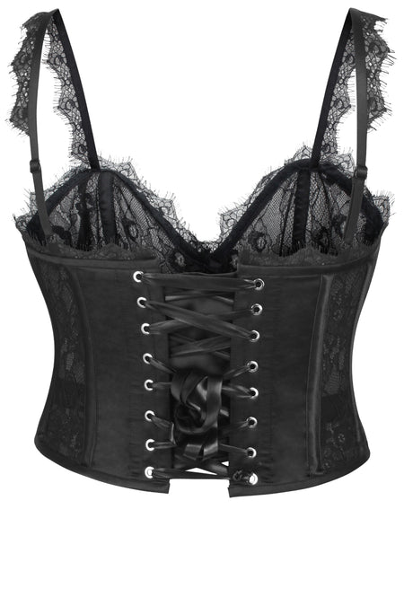 Black Satin Corset With Zip And Lace Up