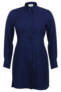 Matilda Beacon Blue Viscose Shirt Dress with Darted Waist