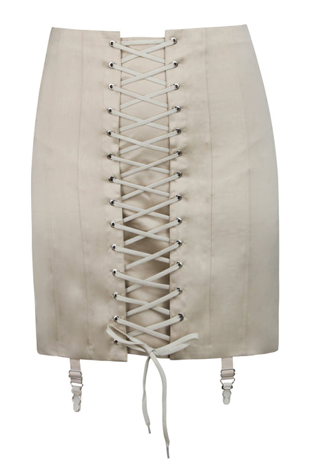 sororite vintage satin brocade dyed black lace up corset girdle skirt
