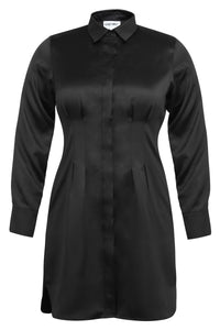 MATILDA BEACON BLACK VISCOSE SHIRT DRESS WITH DARTED WAIST