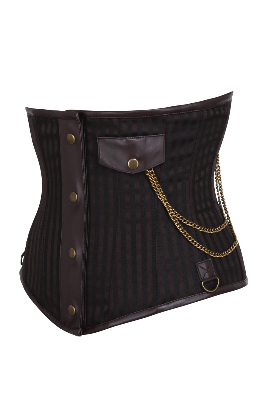 Brown Striped Steampunk underbust with steel busk covered detail and p