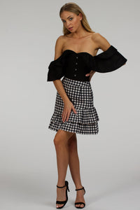 Corset Story SC-084 Sammy Black Gingham Cotton Skirt with Asymmetric Frill