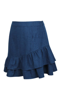 Corset Story SC-085 Sammy Blue Chambray Skirt With Asymmetric Frill