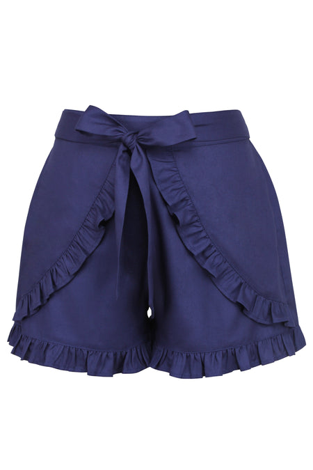 Corset Story SC-108 Daisy Summer Navy Viscose Shorts With Frill Edge and Self Tie Belt