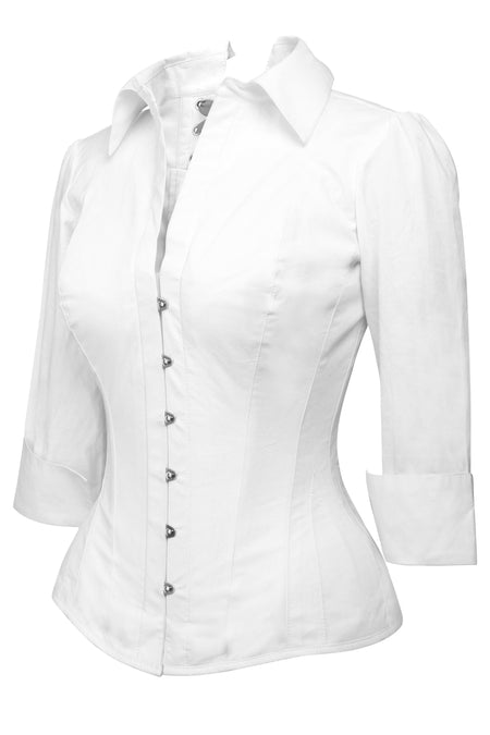 Short Sleeved White Cotton Corset Shirt