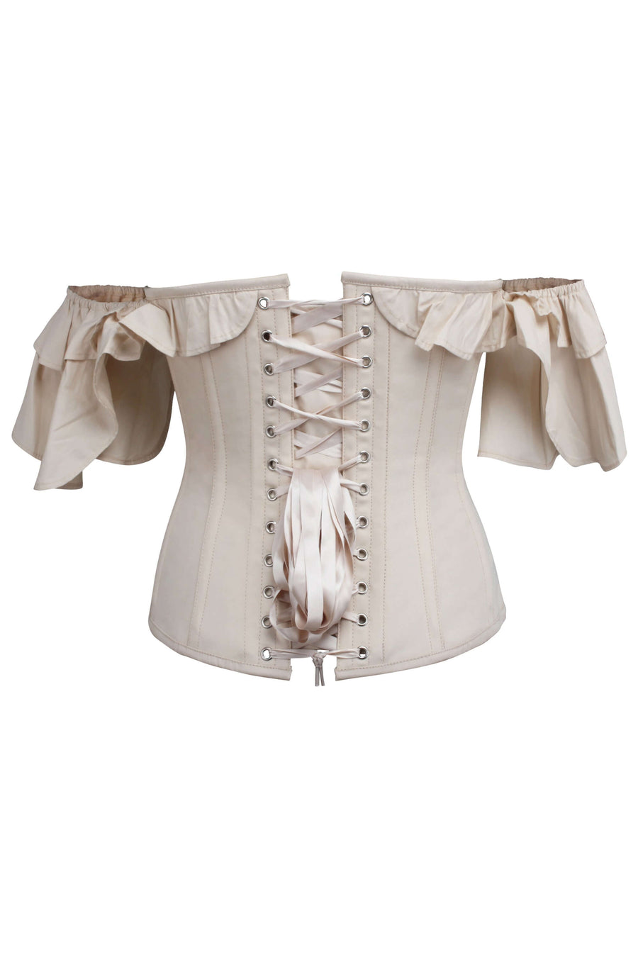 Champagne Cotton Corset Top with off the Shoulder Frilled Sleeves