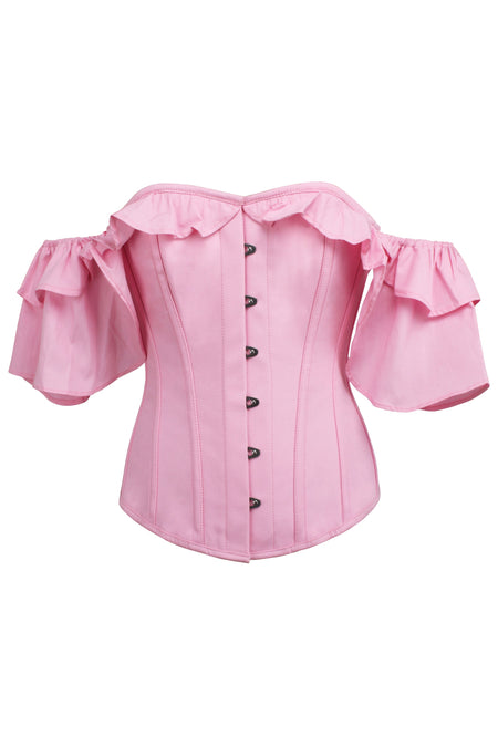 Historically Inspired Pink Longline Corset with Lace and Ribbing