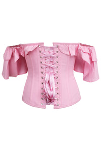 Corset Story TE-004 Pink Cotton Corset Top with off the Shoulder Frilled Sleeves