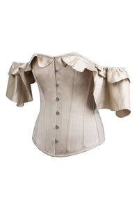 Corset Story TE-005 Champagne Satin Corset Top with off the Shoulder Frilled Sleeves