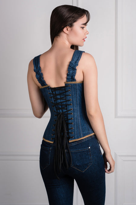 Corset Story WTS502 Denim Military Inspired Shoulder Strap Corset