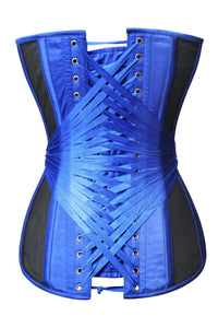 Corset Story WTS916 Blue Longline Overbust Mesh Corset with Fan Ribbon Lacing