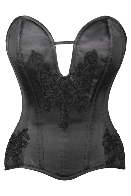 Corset Story WTS947 Black Satin Lace Applique Overbust Corset