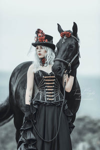 Burleska Elegant overbust corset with steel boning made of black satin -  Colours Shop